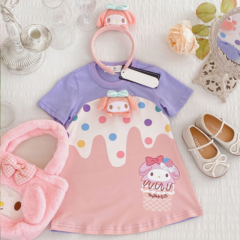 Đầm Thun Dài Chấm Bi Tay Ngắn Dễ Thương Thời Trang Mùa Hè Cho Bé Gái