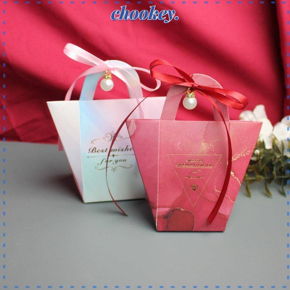CHOOKEY Hộp Đựng Kẹo Cưới Phối Ruy Băng Xinh Xắn Sáng Tạo