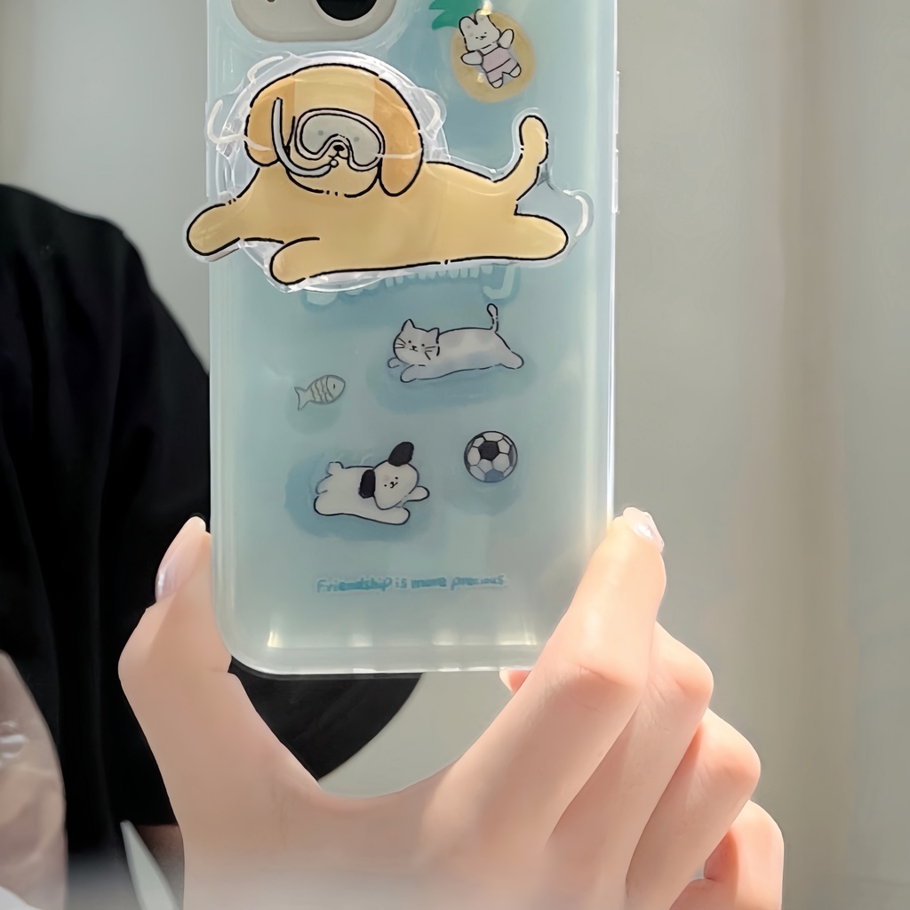Ốp Điện Thoại tpu Silicon Mềm Trong Suốt Hai Mặt Hình Cún Lặn Biển Dễ Thương Cho iPhone 14 13 12 11 PRO MAX Đứng
