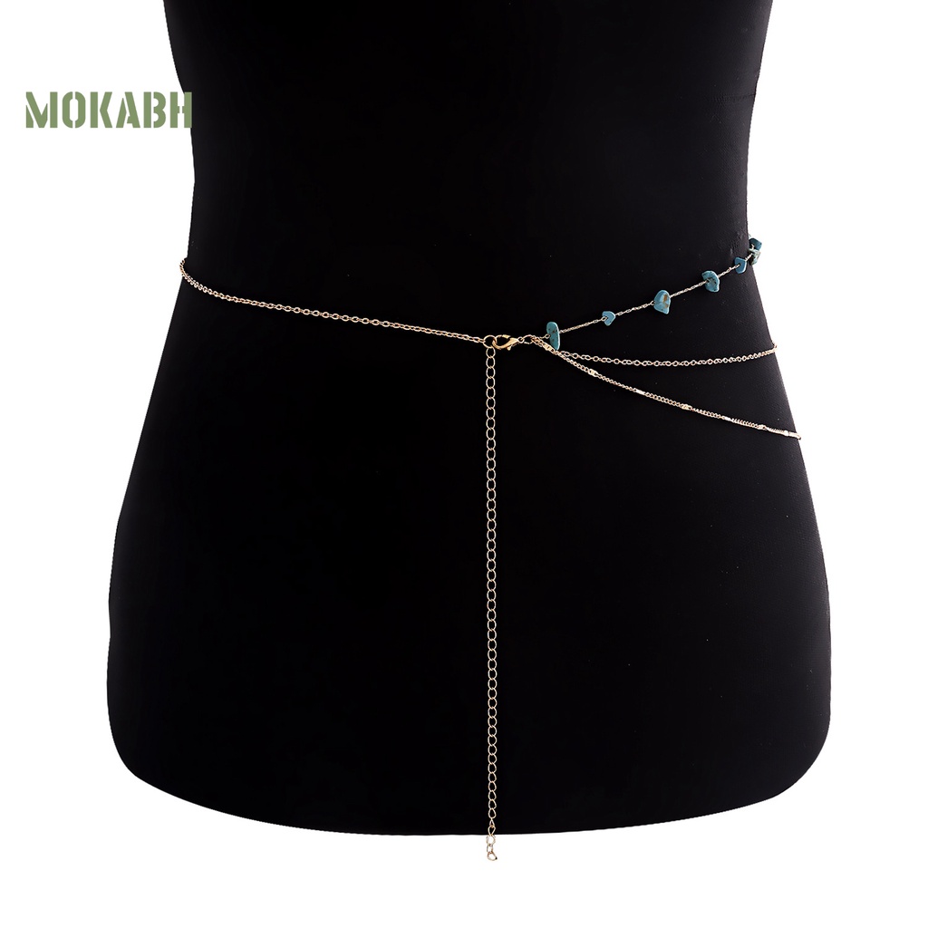 [Mok Abh] Vòng Thắt Lưng Nhiều Vòng Đính Đá Ngọc Lam Giả Phong Cách Bohemian Có Thể Điều Chỉnh Dùng