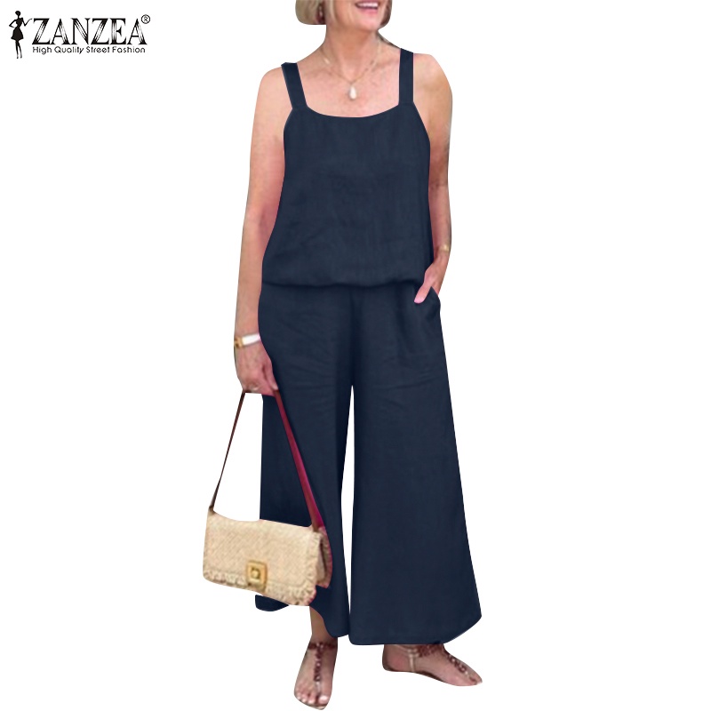 Zanzea Bộ Áo Dây Không Tay + Quần Dài Lưng Thun Phong Cách Vintage Thời Trang Cho Nữ