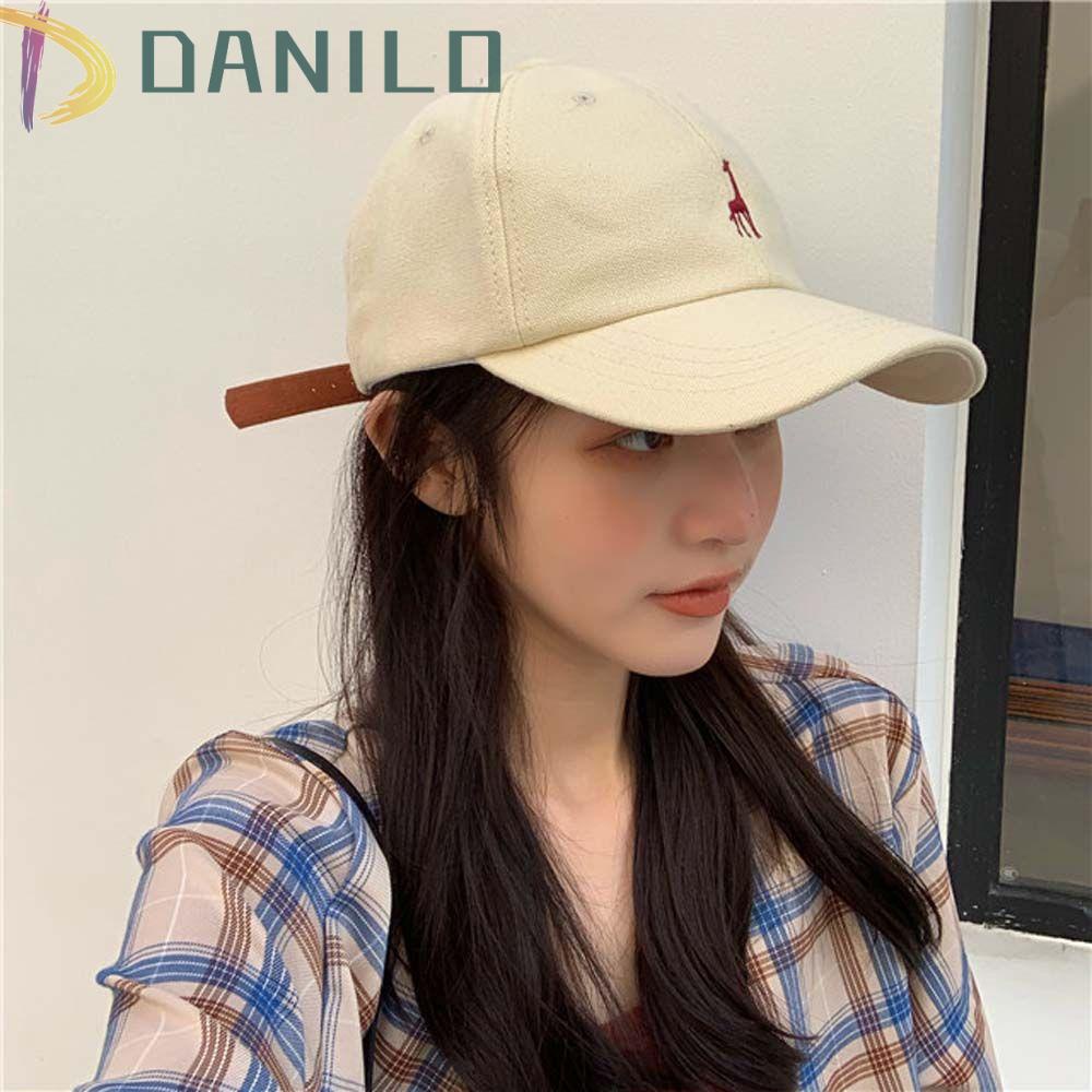 Mũ Lưỡi Trai Cotton Thêu Hình Hươu Cao Cổ Thời Trang