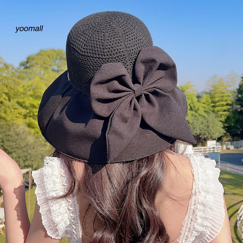 Mũ Tai Bèo Vành Rộng Chống Nắng Thoáng Khí Trang Trí Thắt Nơ Xinh Xắn