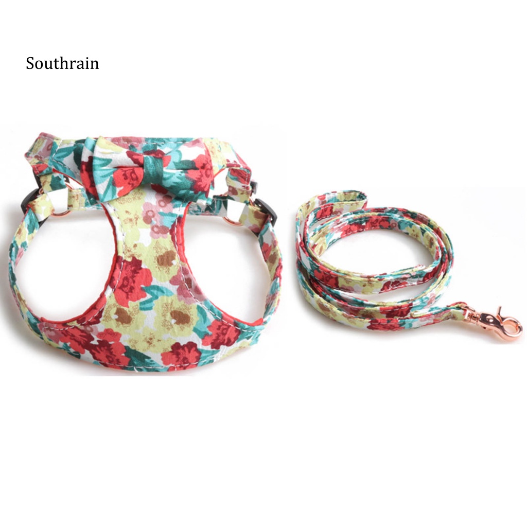 Bộ 2 Dây Dắt Thú Cưng Đi Dạo Chống Thoáng Khí In Họa Tiết Hoa Xinh Xắn