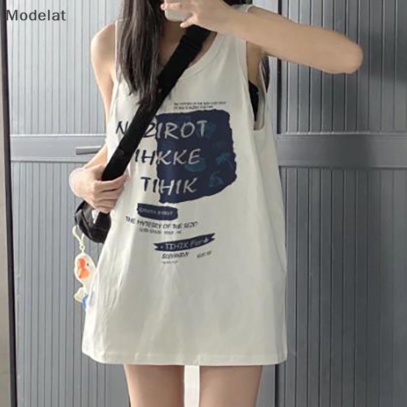 Áo Sát Nách Cổ Tròn Dáng Rộng In Họa Tiết Kiểu Retro Mỹ Thời Trang Mùa Hè Cho Bạn Gái