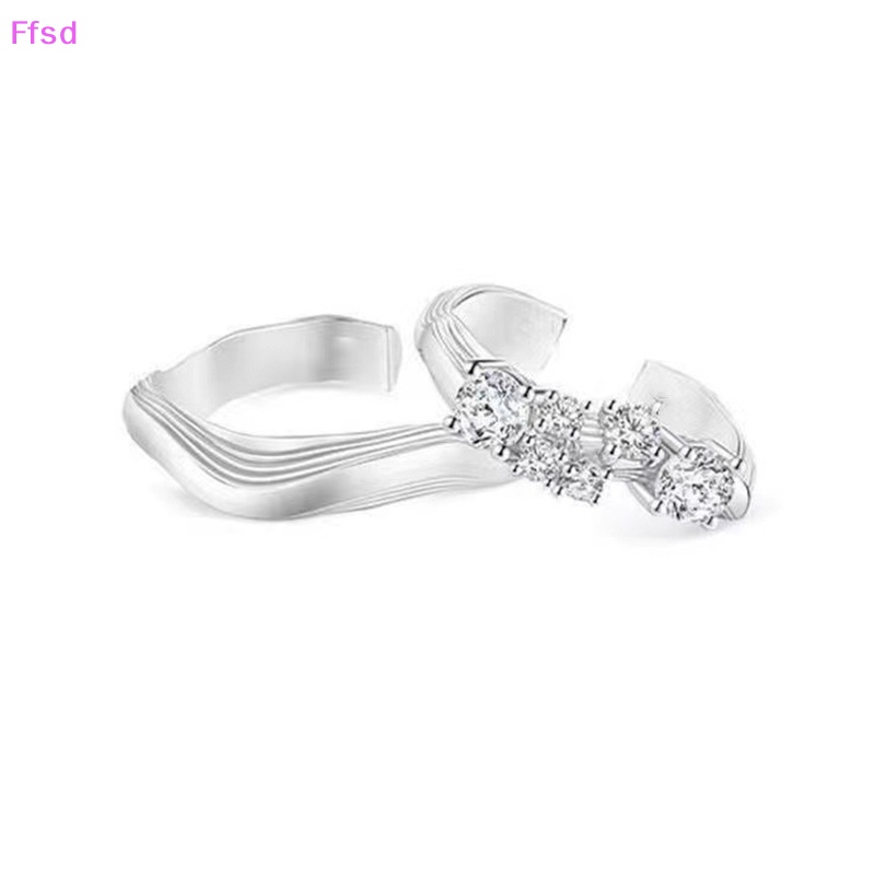 {Ffsd} Nhẫn Cặp Đôi Đính Đá Zircon Pha Lê Dạng Mở Có Thể Điều Chỉnh Làm Quà Tặng Trang Sức Cưới / Đính Hôn