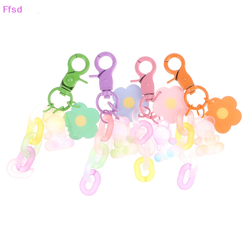 Móc Khóa Mặt Hình Gấu Và Hoa Màu Sắc Ngọt Ngào Cho Nữ {Ffsd}