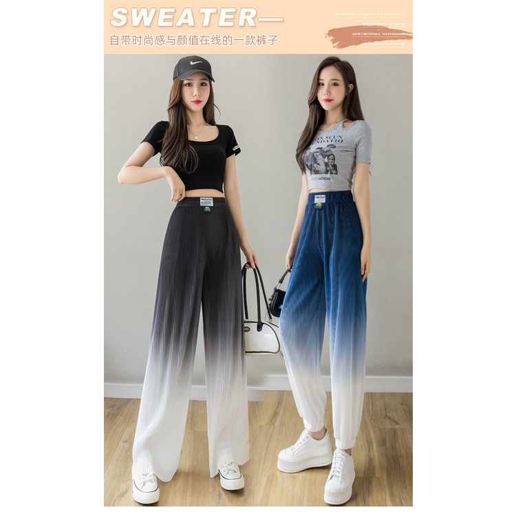 Quần Harem Lụa Mỏng Ống Rộng Lưng Cao Màu Gradient Phong Cách Mới