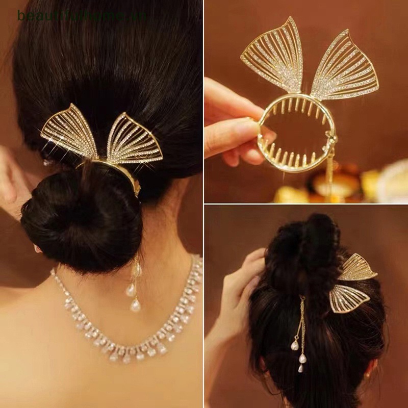Kẹp Tóc Càng Cua Đính Đá Ngọc Trai / Nơ Tua Rua Xinh Xắn Cho Nữ