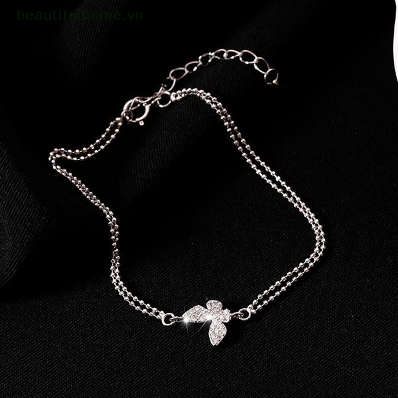 Vòng Tay Dây Xích Màu Bạc Đính Đá Zircon Hình Bướm Lấp Lánh Chống Dị Ứng Ngọt Ngào Cho Nữ