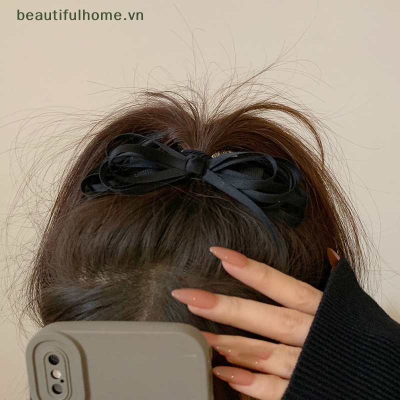 1 Kẹp Tóc Hình Nơ Ruy Băng Màu Đen Xinh Xắn Cho Nữ