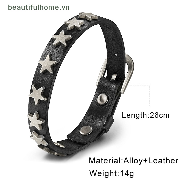 [beautifulhome] Vòng Tay Da Đính Đinh Tán Phong Cách Punk Cổ Điển [beauty]