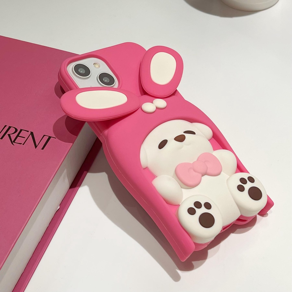 Ốp Điện Thoại TPU Silicon Mềm Hình Cún 3D Màu Hồng Vàng Bảo Vệ Toàn Diện Chống Rơi Cho iPhone 14 13 12 11 Pro Max