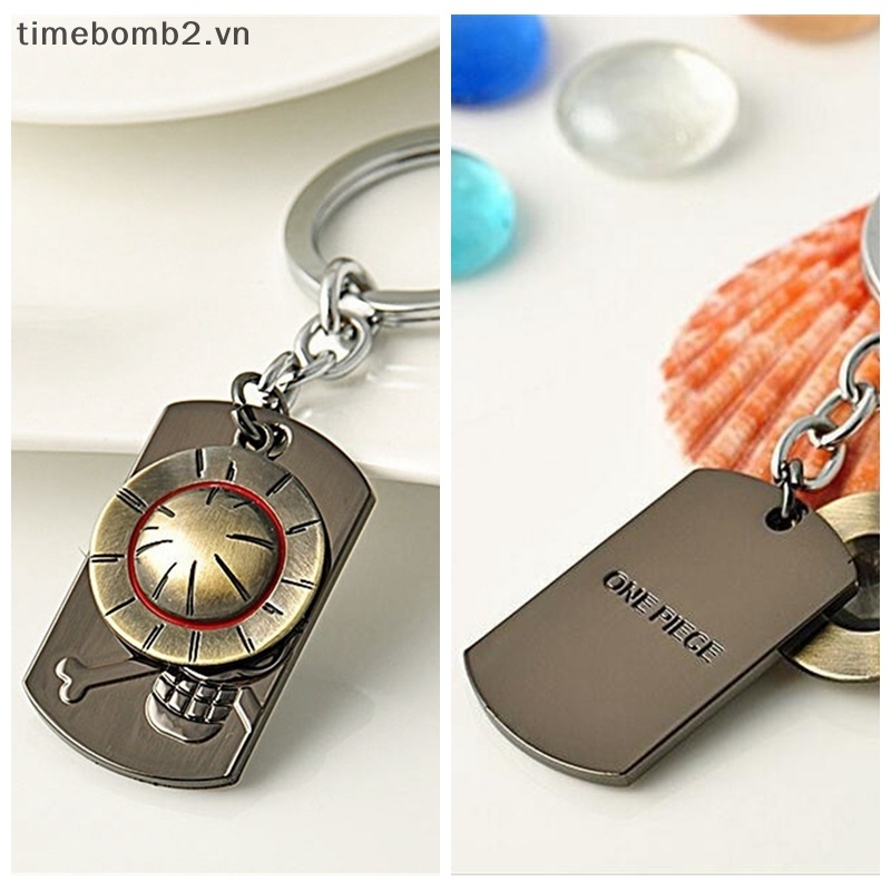 {Timebomb} Móc Chìa Khóa Bằng Thép Không Gỉ Hình Anime One Piece Luffy Đội Mũ Rơm Thời Trang