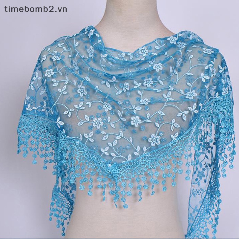 1 Khăn Choàng Cổ Tam Giác Phối Ren Hoa Thời Trang Cho Nữ