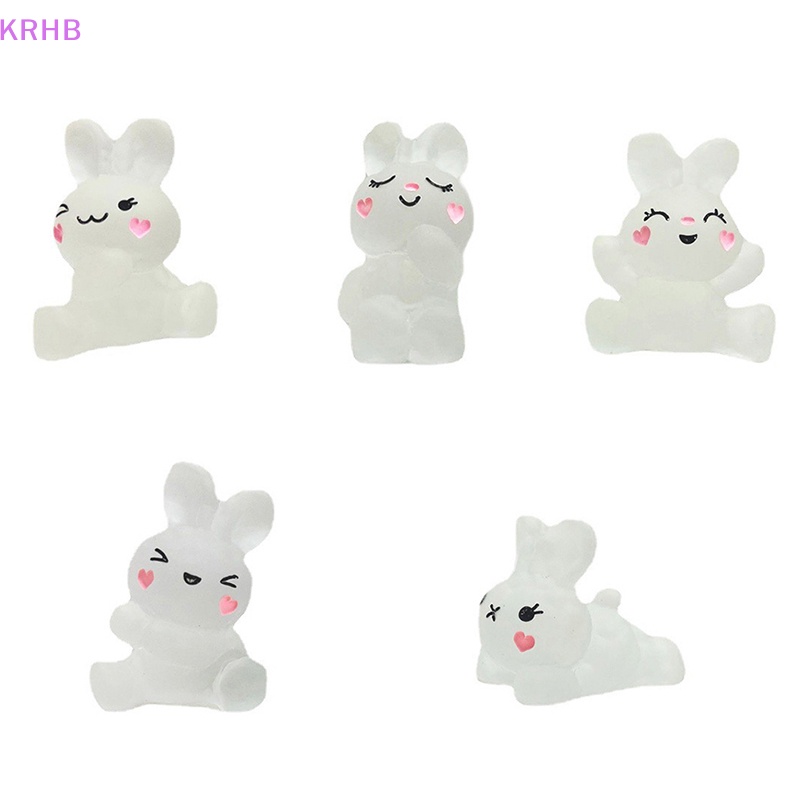 Set 5 Phụ Kiện Trang Trí Nghệ Thuật DIY Hình Thỏ Màu Dạ Quang Bằng Nhựa Resin Mới
