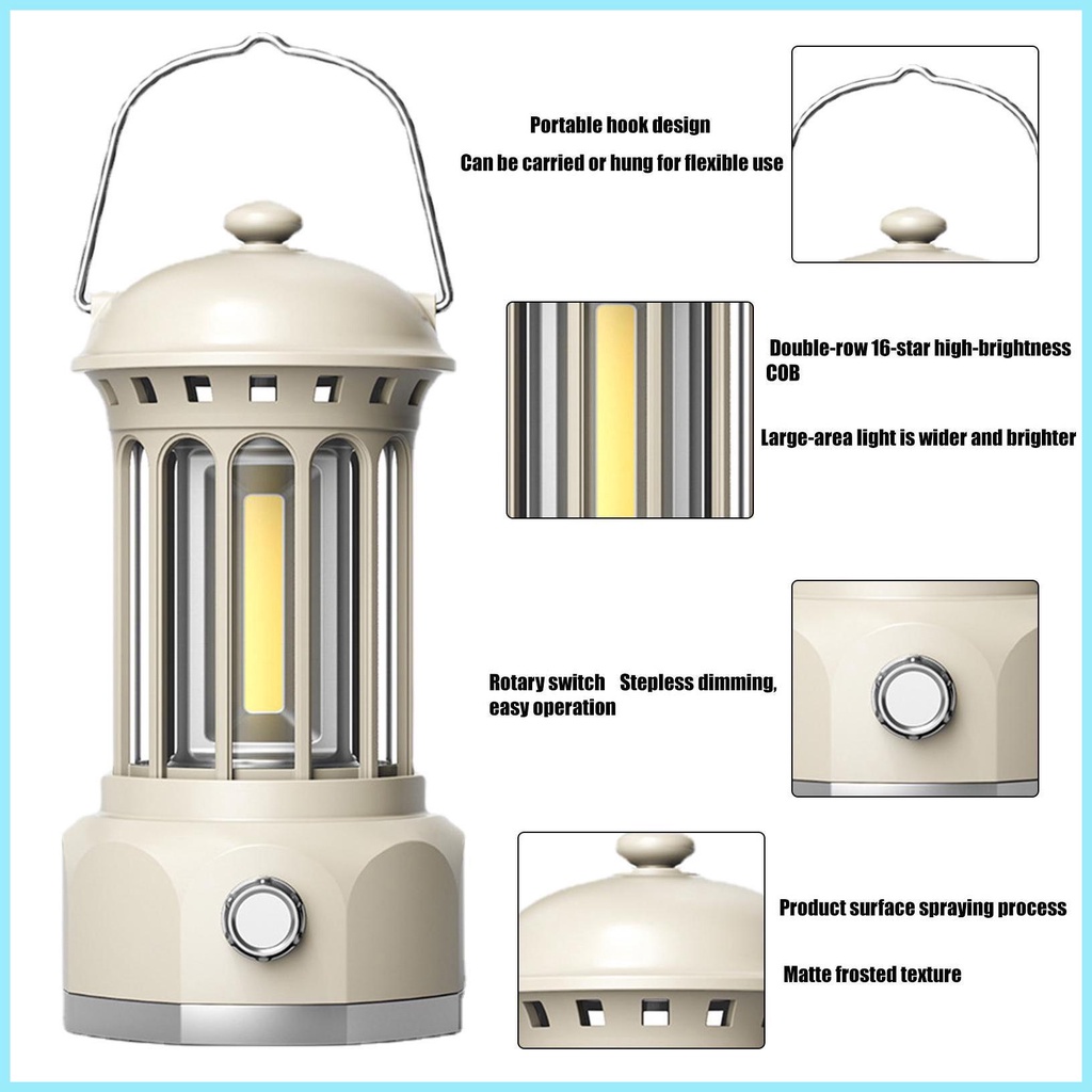 Đèn LED Cắm Trại Bằng Kim Loại Có Thể Sạc Lại Phong Cách Retro