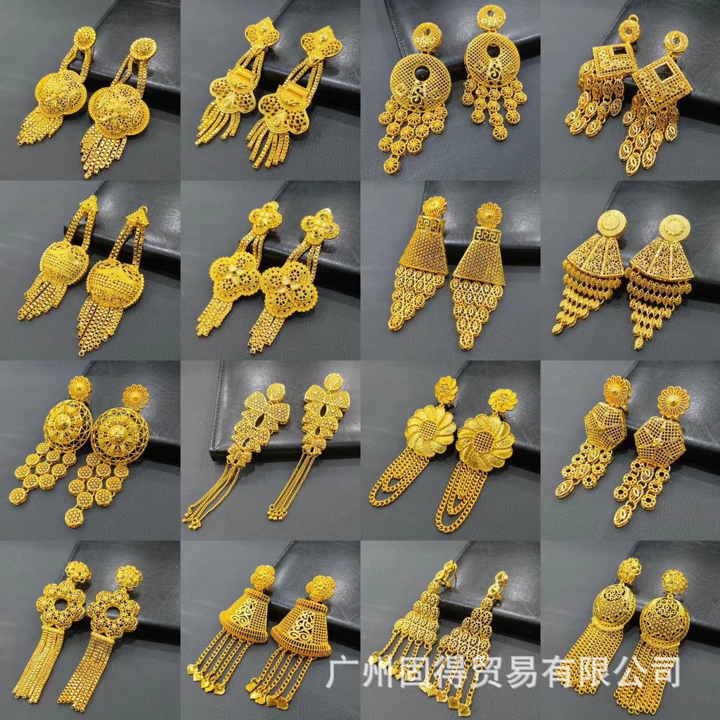 Bông tai chảy hoa vàng 24k Châu Phi Ấn Độ Bông tai phóng đại Dubai Bông tai cô dâu Bông tai bông tai