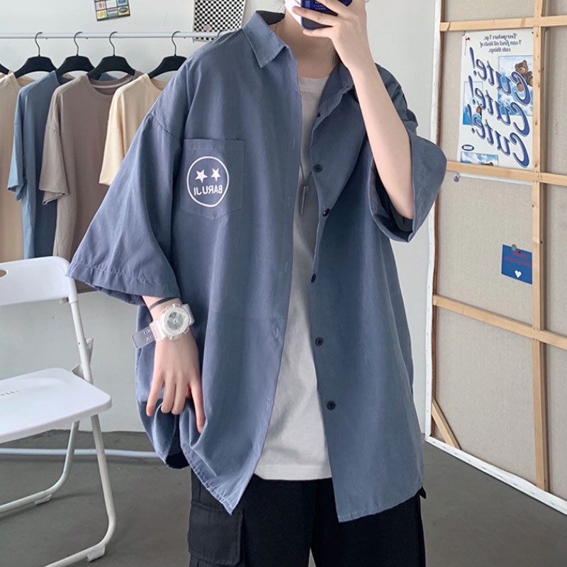 Áo Sơ Mi Ngắn Tay Dáng Rộng Thời Trang Mùa Hè Nhật Bản Dành Cho Nam