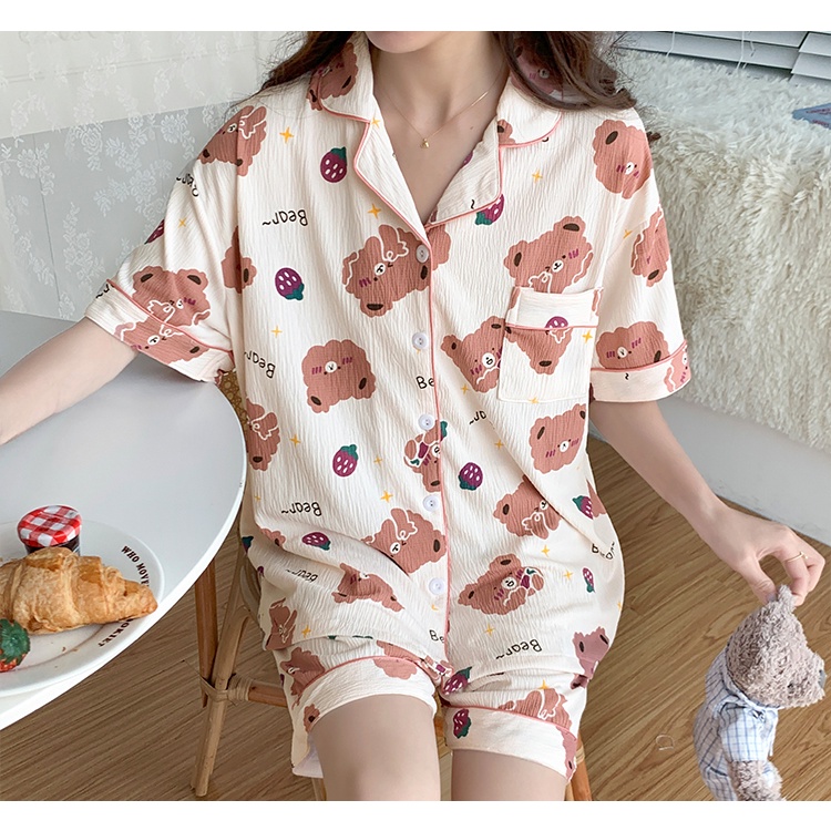 Bộ Đồ Ngủ Ngắn Phong Cách Hàn Quốc Ngọt Ngào Mùa Hè 2023 plus Size 110.00kg Cho Nữ