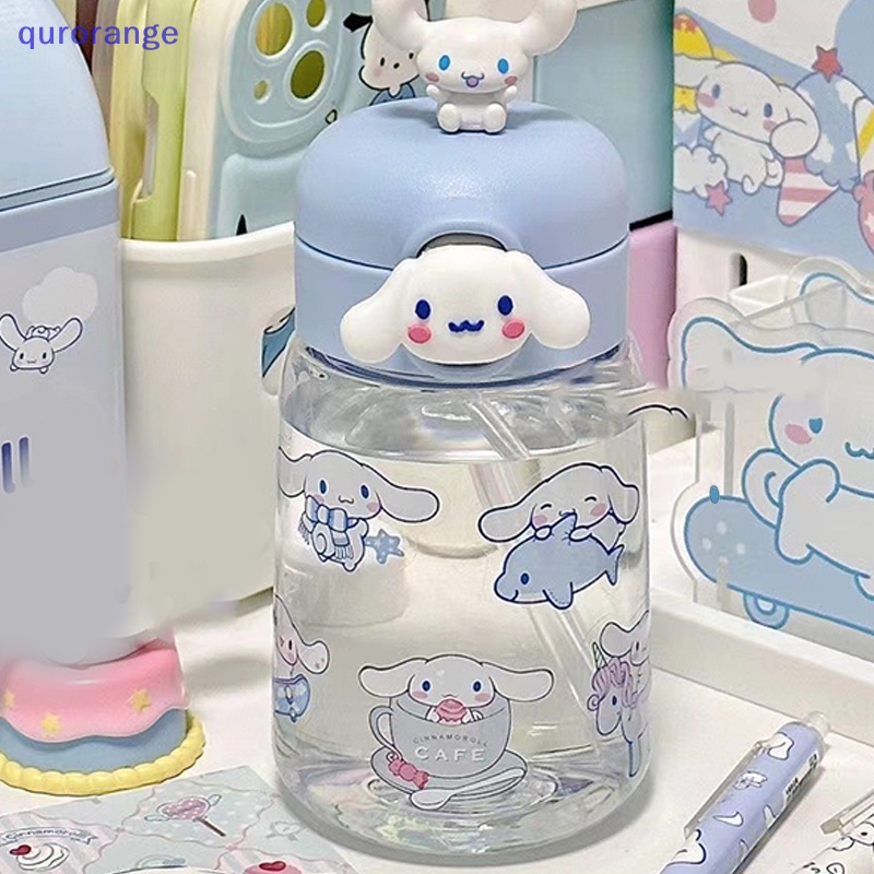 SANRIO Bình Nước Nhựa Có Ống Hút Họa Tiết Hoạt Hình Kuromi Melody Đáng Yêu