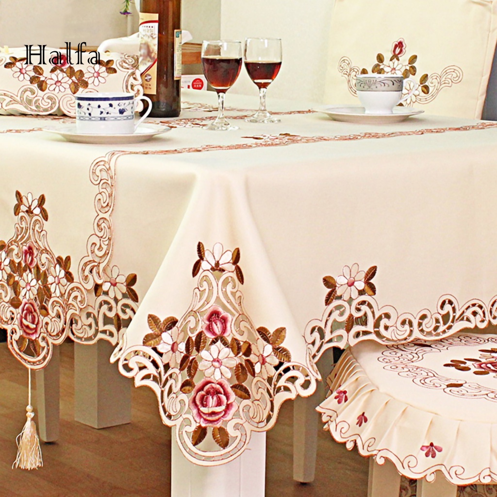 / Hf / Khăn Trải Bàn Bằng Polyester Họa Tiết Thêu Hoa Đẹp Mắt