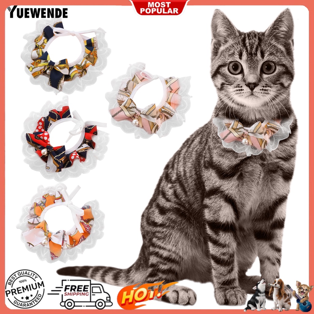 Yq.e Vòng Cổ Đính Ngọc Trai Giả Thân Thiện Với Da Không Dị Ứng Trang Trí Vòng Cổ Cho Thú Cưng Bằng Polyester In Hình Mèo