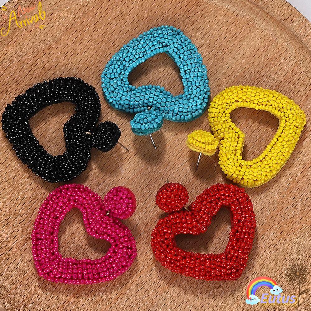 Khuyên Tai Tròn Đính Hạt Trái Tim Thủ Công Cho Nữ