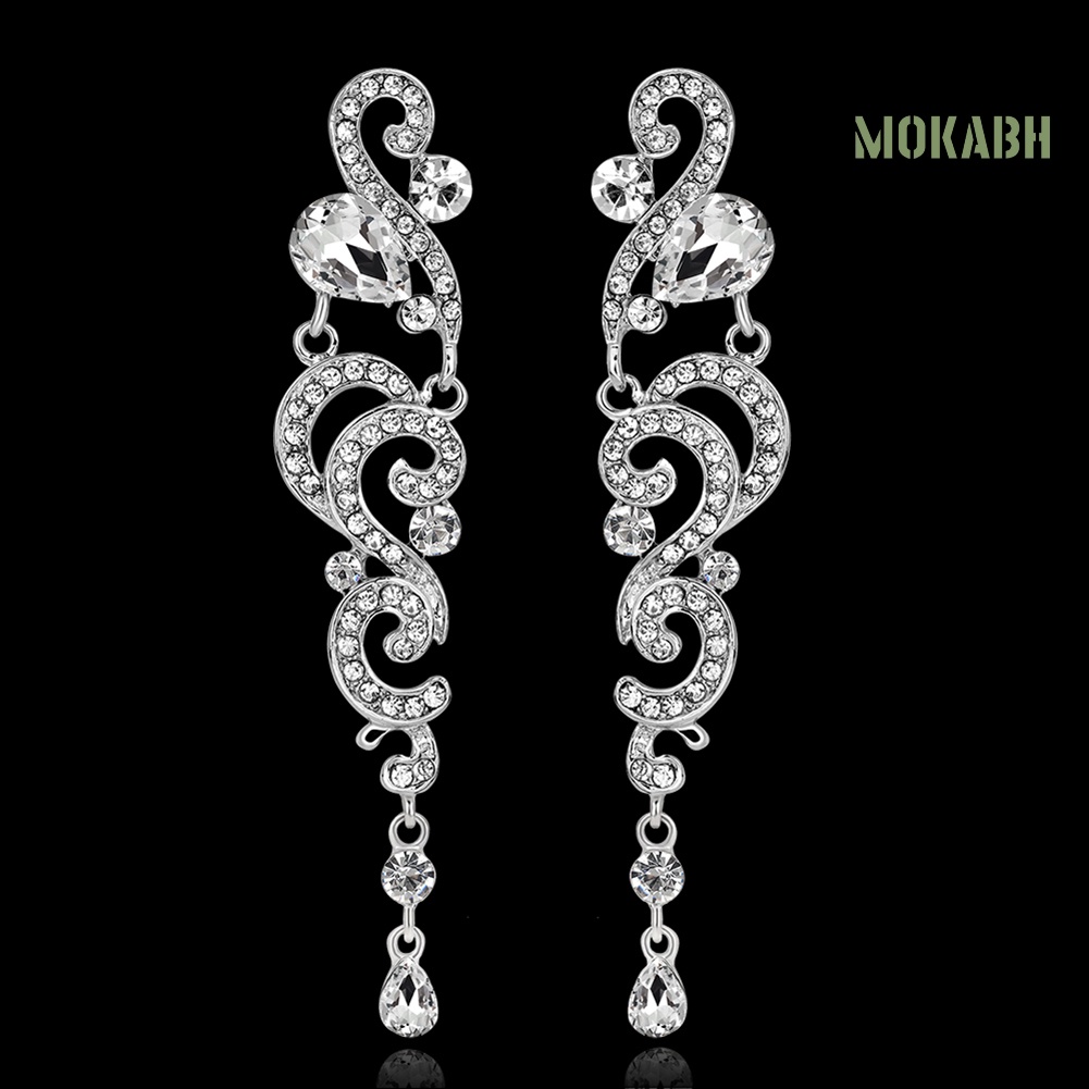 Bông Tai Dáng Dài Đính Đá Sang Trọng Cho Cô Dâu