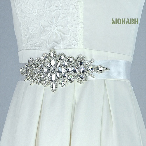 Thắt Lưng Đính Đá Và Ruy Băng Satin Trắng Dành Cho Cô Dâu