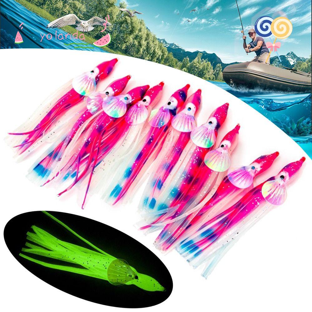 Bộ 10 Mồi Câu Cá Hình Bạch Tuộc Màu Dạ Quang 5 / 6 / 10cm