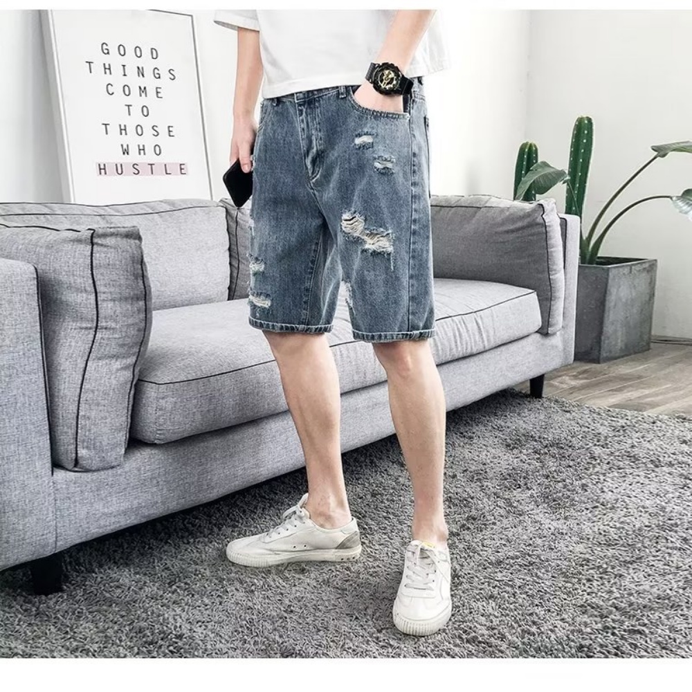 Quần Short Denim Rách Thời Trang Mùa Hè Hàn Quốc 2023 Mới Cho Nam