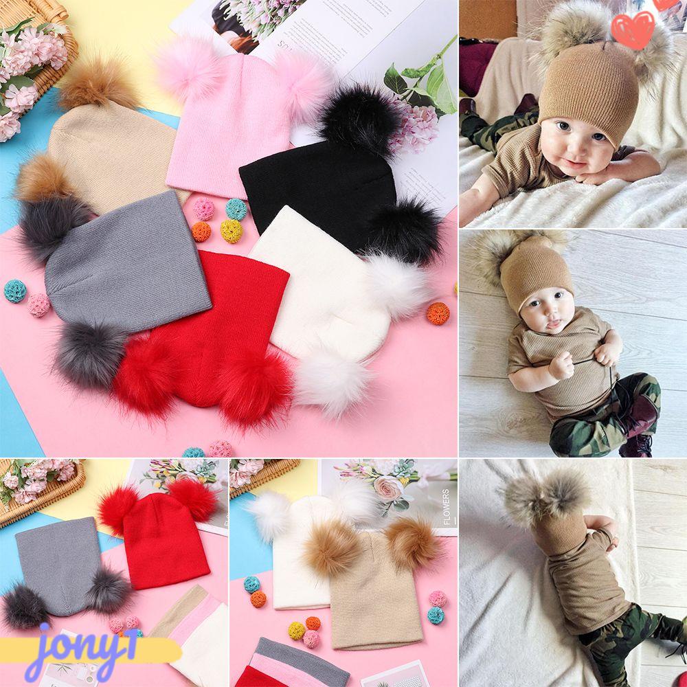 Joye Mũ Beanie Dệt Kim Đính Banh Lông Giữ Ấm Mùa Đông Dễ Thương Cho Trẻ Em