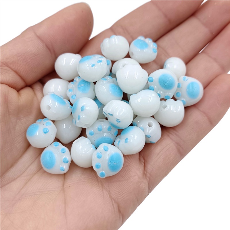 Set 10 Hạt Ngọc Bích Trắng Nhân Tạo Hình Dấu Chân Mèo Làm Trang Sức Thủ Công