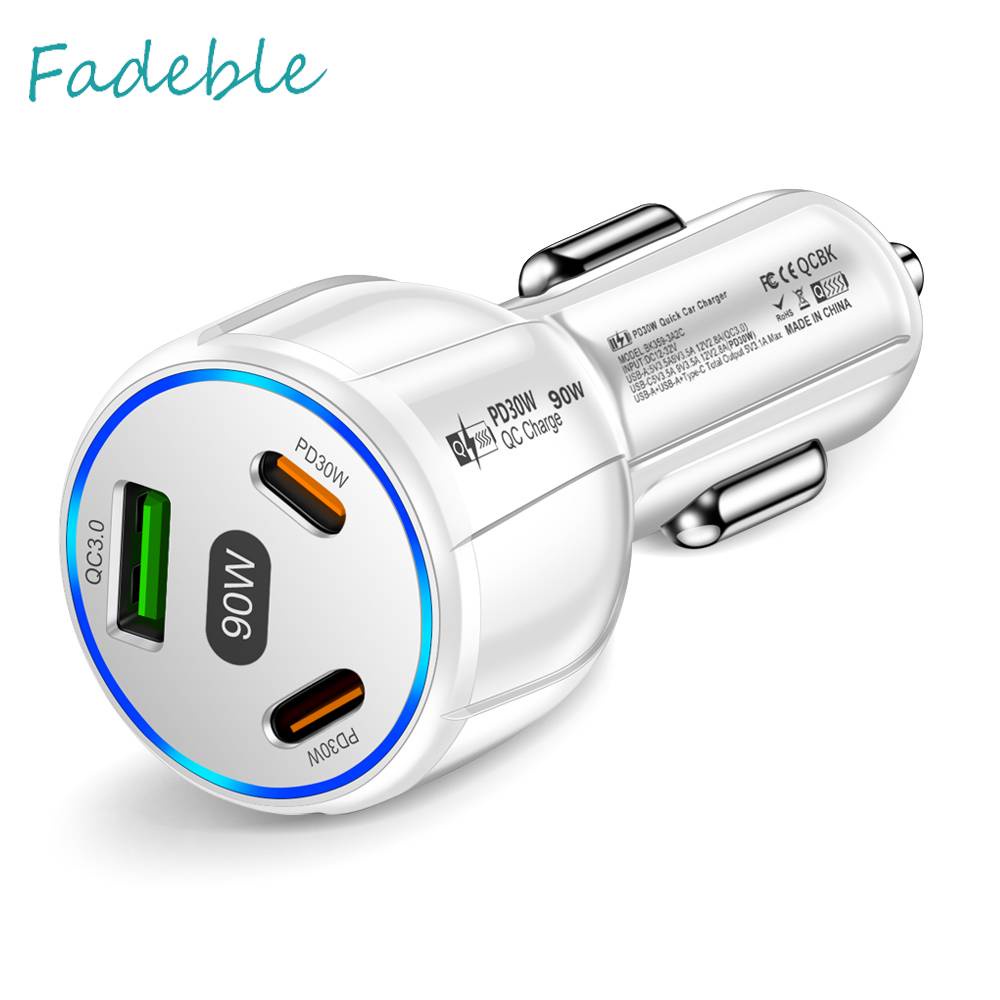 Cốc Sạc Điện Thoại 3 Cổng USB QC3.0 30W Type-C PD 30W DC12-32V Cho Xe Hơi