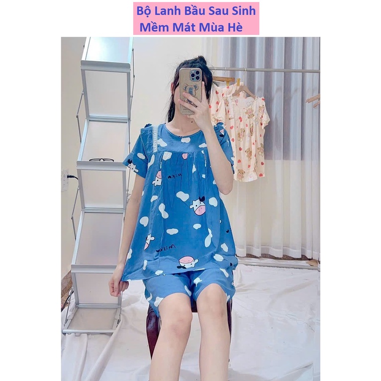 Bộ Lanh Lửng Bầu Cho con bú Sau Sinh, vải Tole mặc nhà MÙA HÈ  freesize từ 45-70kg BL84