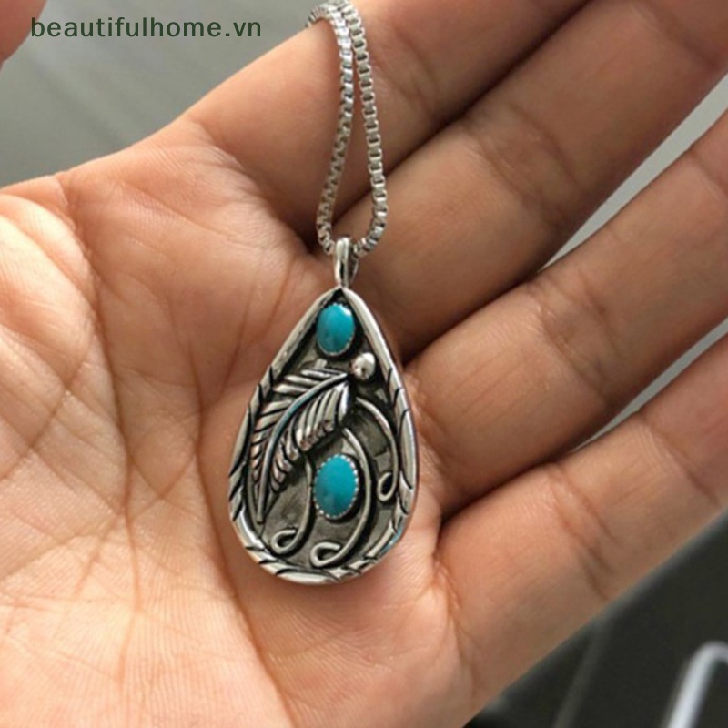 [beautifulhome] Vòng cổ Mặt Đá Xanh Lá Hình Giọt Nước Phong Cách Bohemia Cổ Điển Cho Nữ [beauty]