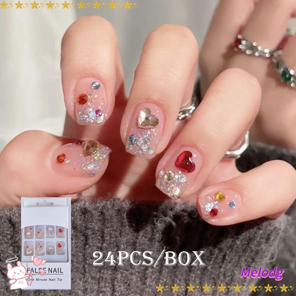 Móng Tay Giả Trang Trí Trái Tim Che Phủ Toàn Diện