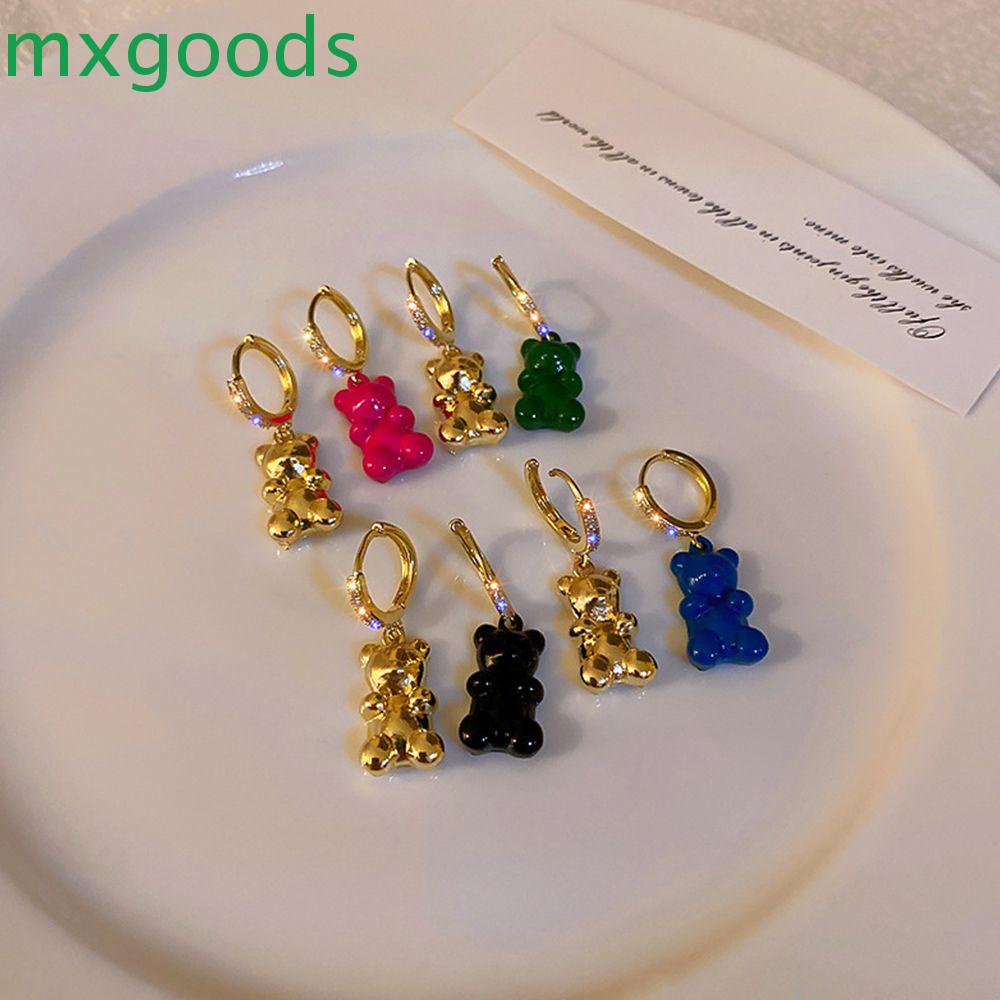 Khuyên Tai Dáng Dài Màu Trơn Mặt Gấu Hoạt Hình Dễ Thương