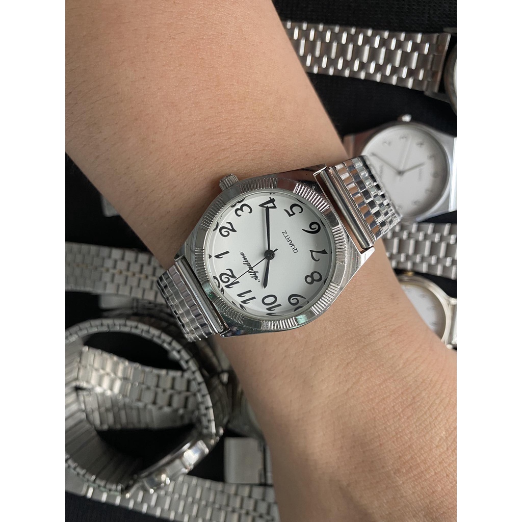 Đồng hồ nữ form đơn giản size 31-35mm thép trắng size trung hàng bãi Nhật vintage 2hand