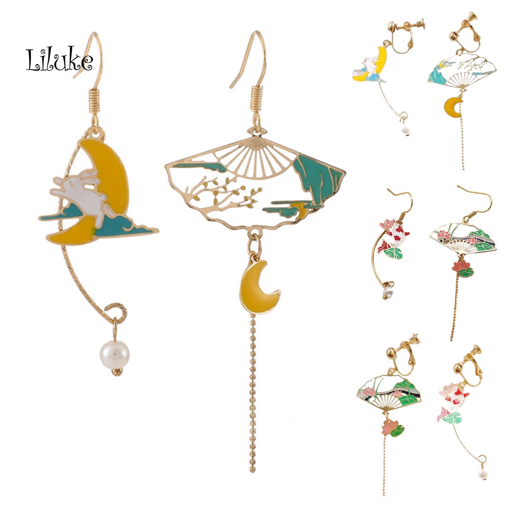 1 Đôi Bông Tai Dáng Dài Đính Ngọc Trai Nhân Tạo Và Hoa Xinh Xắn Dễ Thương