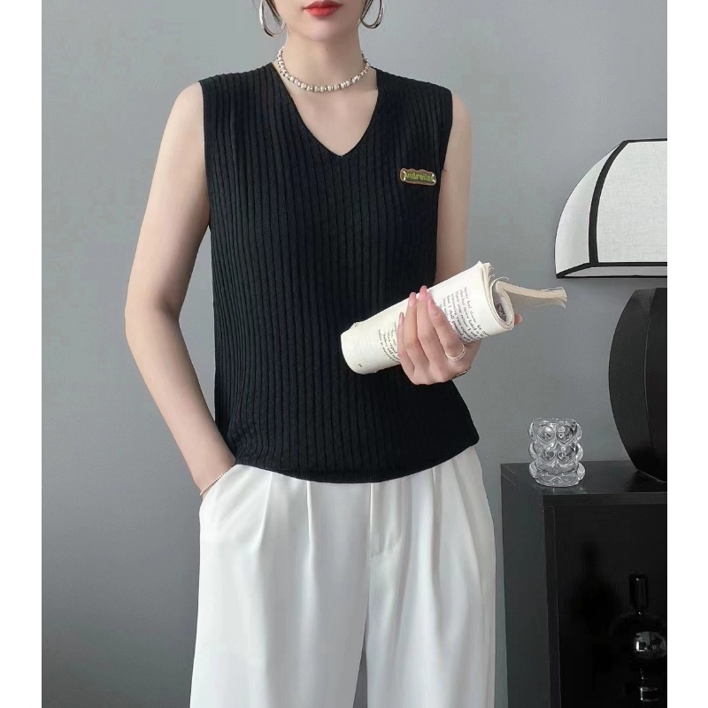 Áo Hai Dây Dệt Kim Mỏng Cổ Chữ V Đính Hạt Thời Trang Mùa Hè Cho Nữ