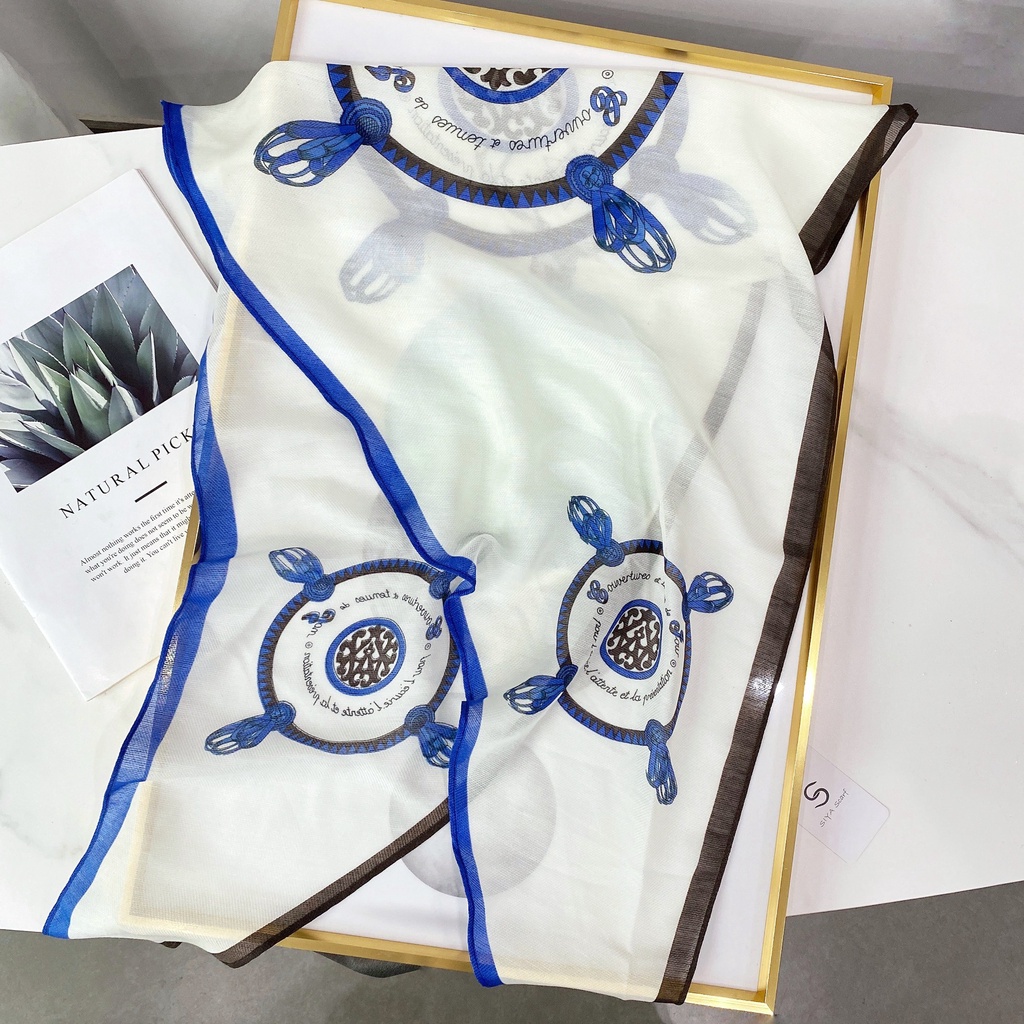 Khăn Choàng Cổ Dài Bằng Lụa In Họa Tiết Kim Cương Thoáng Khí Chống Nắng Thời Trang Mùa Hè Phong Cách Hàn Quốc Cho Nữ