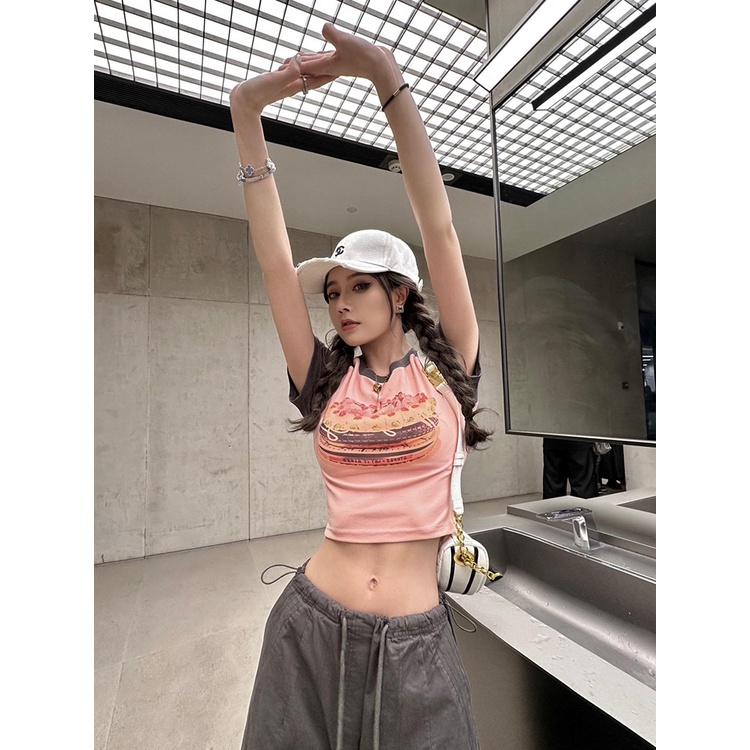 Áo Thun Tay Ngắn Dáng Ôm In Họa Tiết Raglan Thời Trang Mùa Hè Kiểu Mới Cho Bạn Gái