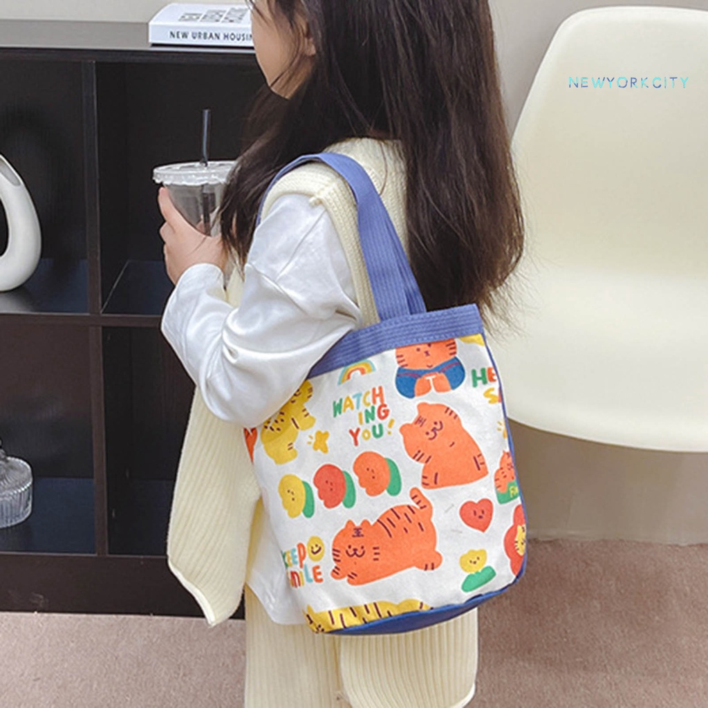 Túi Tote Bằng Vải Canvas Chống Nước Chống Mòn In Họa Tiết Hoạt Hình Sức Chứa Lớn