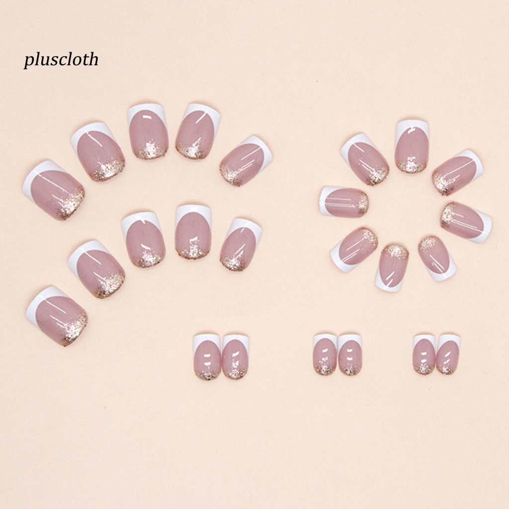 &lt; Pluscloth &gt; Set 24 Móng Tay Giả Hình Vuông Ngắn Hai Màu Lấp Lánh Có Thể Tháo Rời Phong Cách Pháp Cho Nữ Sử Dụng Tại Nhà /