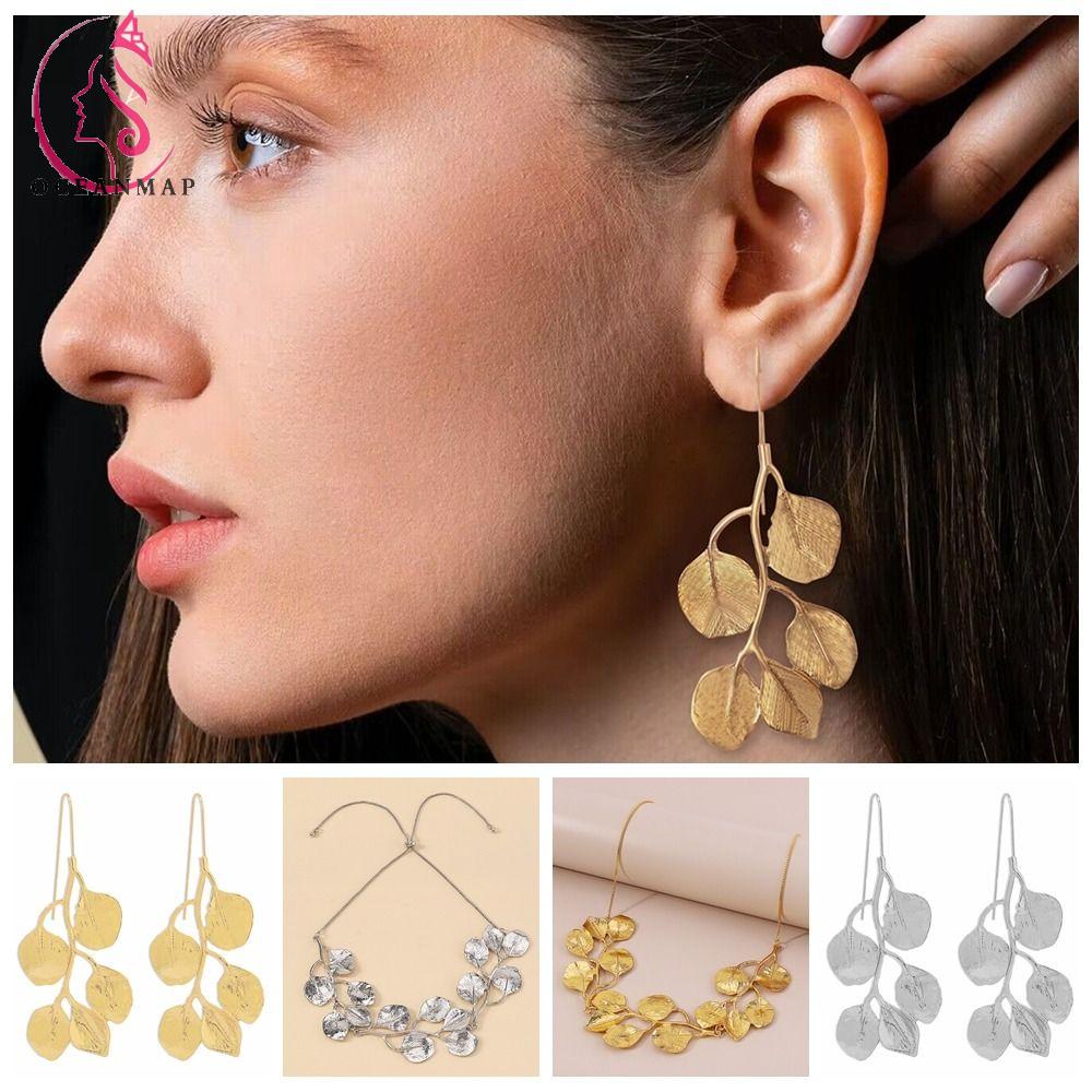 Bông Tai Dáng Dài Hình Chiếc Lá Cỡ Lớn Bằng Hợp Kim Thời Trang Xinh Xắn Cho Nữ