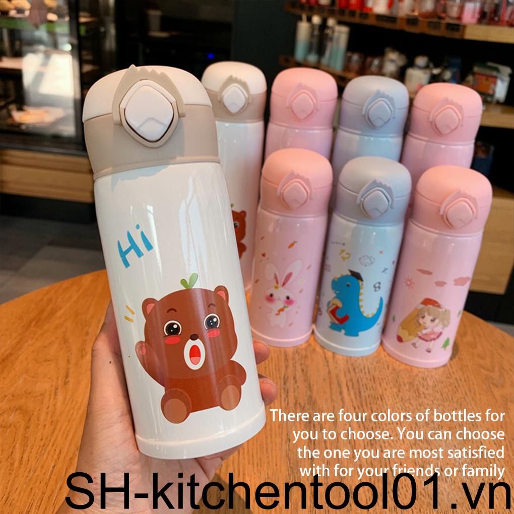 Bình Nước Giữ Nhiệt Bằng Thép Không Gỉ Họa Tiết Hoạt Hình Dễ Thương Cho Bé