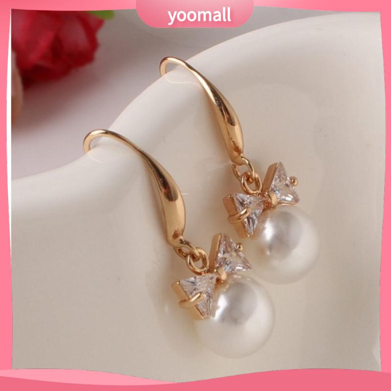 Bông Tai Nơ Đính Ngọc Trai Lấp Lánh Thời Trang [YM]