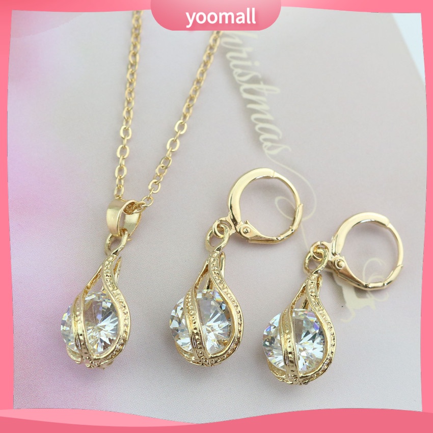 Bộ Vòng cổ + Bông Tai Hình Xoắn Ốc Đính Đá zircon Thời Trang